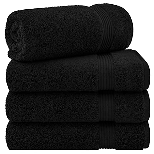Cotton Paradise 100% Cotton Turkish Towel Set, Soft Absorbent Quick Dry, 4 Piece Bath Towel Set, Coal Black - color: Coal Black, size: 27"x54"