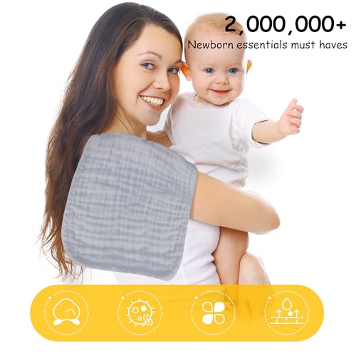 Lovely Care 12 Pack Muslin Burp Cloths 100% Cotton Muslin Cloths Large 20''x10'' Extra Soft and Absorbent Baby Burping Cloth - Slate - color: Slate, size: 10x20 Inch (Pack of 12)