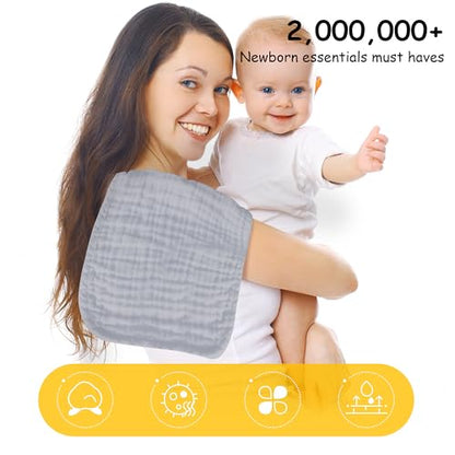 Lovely Care 12 Pack Muslin Burp Cloths 100% Cotton Muslin Cloths Large 20''x10'' Extra Soft and Absorbent Baby Burping Cloth - Slate - color: Slate, size: 10x20 Inch (Pack of 12)