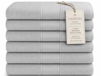 Terry Bath Towel 30 x 60 in – 60% Viscose Derived from Bamboo 40% Cotton – Pack of 6 – Grey - 730 GSM Plush & Soft Feel - Oeko-TEX Certified - Spa-Luxe Drying Comfort - Hotel-Style - color: Grey
