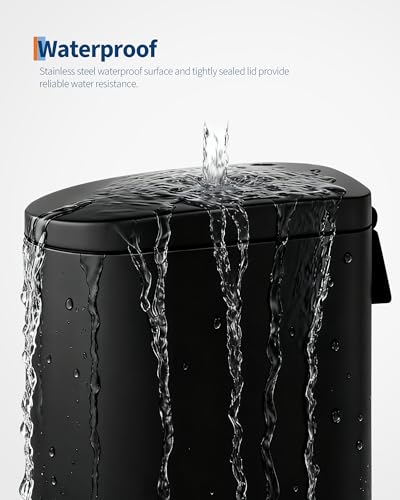 Garvee 13 gal / 50 L Metal Kitchen Trash Can with Lid, Slim Rustproof Garbage Can, Large Step-on Trash Bin with Inner Bucket, Rear Handle, Soft Close Lid, Black - color: Black, size: 13.2 Gallons