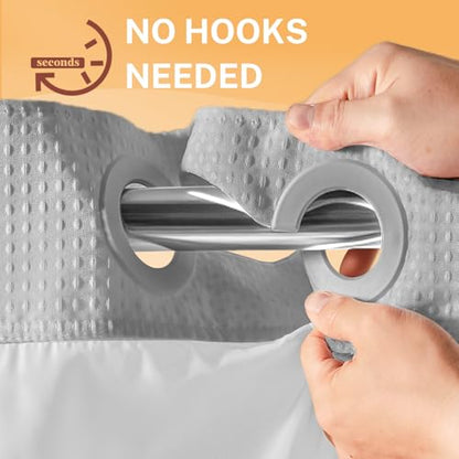 River Dream No Hooks Shower Curtain with 2 Snap in Liner, Light Grey, 71x74 | Waffle Weave, 1 Attached Snap in Liner and 1 Extra Replacement Liner, Bathroom Curtains Shower Set, Hotel Grade, Spa Like - color: Light Grey