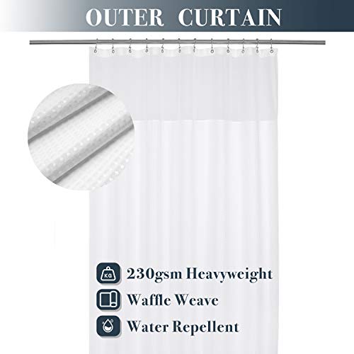 N&Y HOME Long Waffle Weave Shower Curtain with Snap-in Liner 71x75, White | 12 Hooks & Snap on Fabric Liner, Washable, Mesh Window, Hotel Style, 75 inches Length Shower Curtain Set for Bathroom - color: White, size: 71"W x 75"L (Pack of 1)