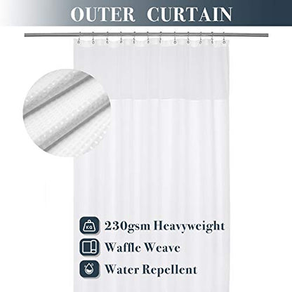 N&Y HOME Long Waffle Weave Shower Curtain with Snap-in Liner 71x75, White | 12 Hooks & Snap on Fabric Liner, Washable, Mesh Window, Hotel Style, 75 inches Length Shower Curtain Set for Bathroom - color: White, size: 71"W x 75"L (Pack of 1)