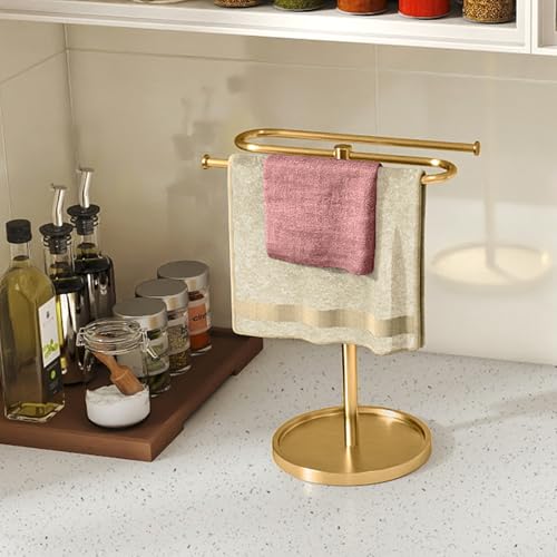 Bethom Bathroom Hand Towel Holder Stand Gold, S-Shape Kitchen Towel Rack | Stainless Steel Countertop Towel Standing Bar, Holds 2 Hand Towels - color: Gold