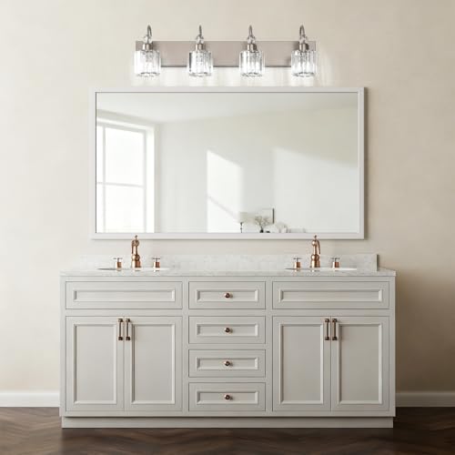Ralbay 4-Light Crystal Vanity Light for Bathroom Brushed Nickel Modern Bathroom Light Fixtures - color: Round-Brushed Nickel, size: 4-light