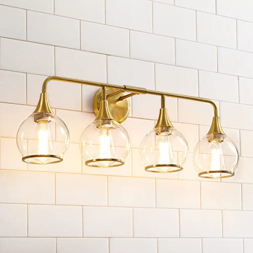 Gold Bathroom Vanity Light 4-Light Bathroom Vanity Light Fixtures Over Mirror with Clear Glass Shade 30.7 inch Wall Sconce Lighting Bath(Exclude E26 Bulb) - color: Gold, size: 4 Light