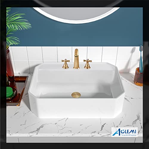 Widespread Bathroom Faucet 3 Hole Sink Faucet 8 Inch Two Cross Handles Solid Brass Deck Mount Pop Up Drain Assembly Included Curved Spout Antique Brass - color: Antique Brass