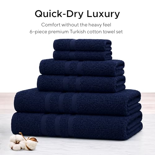 Veteran Textile LLC, Luxury Hotel & Spa, Turkish Cotton, 6 Pieces Towels Set, Max-Softness by Veteran Textile (Navy Blue) - color: Navy Blue