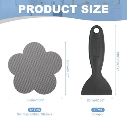 PATIKIL 12 Pcs Non Slip Bathtub Stickers, Anti Slip Shower Stickers with Scraper Bathroom Shower Floor Decals Flower Shape Cute Treads Tubs, Gray - color: Gray