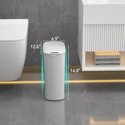 5 Gallon Motion Sensor Bathroom Trash Can Automatic Garbage Cans with Lid Touchless Smart Slim Plastic Trash Bin for Kitchen, Bedroom, Toilet, Office, Living Room - color: White