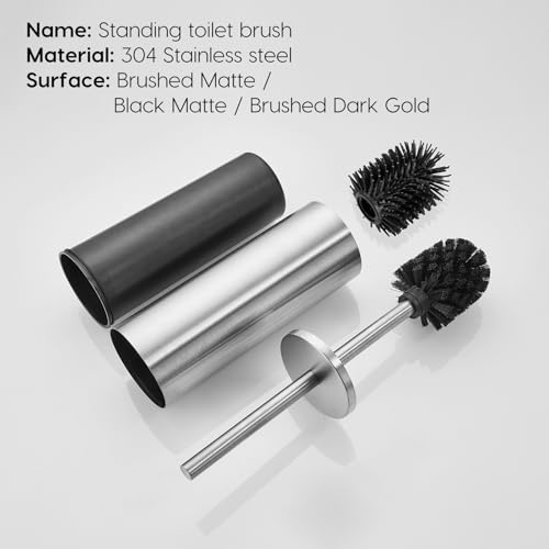 Stainless Steel Toilet Bowl Brush, Brushed Dual-Brush Head | AIREMOEN Toilet brush, dual-head design, toilet brush, bathroom accessories, freestanding - color: Brushed