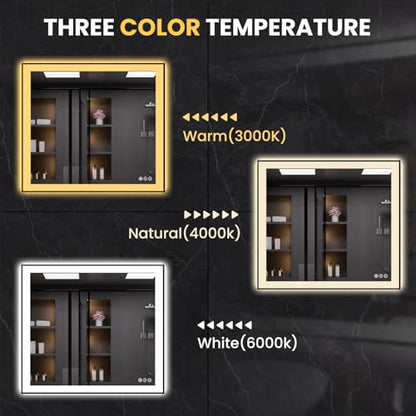 LOAAO 40"X38" LED Bathroom Mirror Black Framed | Anti-Fog, Dimmable, Memory Function, Tempered Glass, Lighted Vanity Mirror for Wall - size: 40"L x 38"W