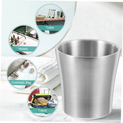 Stainless Steel Toothbrush Holder Cup Travel Tumbler for Bathroom Use Lightweight Metal Rinse Mug Simple Silver for Men Women and Students
