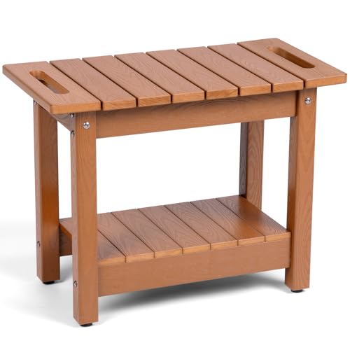 Waterproof Shower Bench, 24" HIPS Shower Stool for Shaving Legs | Shower Chair Seat with Storage Shelf and Handles, Bathroom Bench for Inside Shower, Non-Slip (Brown) - color: Brown, size: 24" Bench