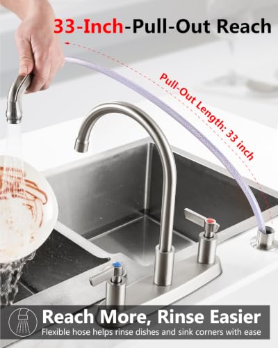 Kitchen Faucet with Side Sprayer, 8 Inch Centerset 4-Hole Nickel | Lead-Free 4-Hole High Arc Kitchen Sink Faucet, 1.8 GPM, 360° Spout - color: Nickel