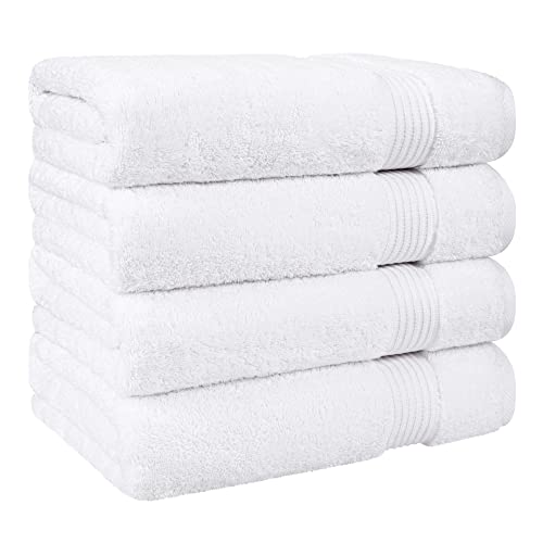 Cotton Paradise Turkish Towel Set, Soft Absorbent Quick Dry, 4 Piece Bath Towel Set, Snow White - color: Snow White, size: 27"x54"