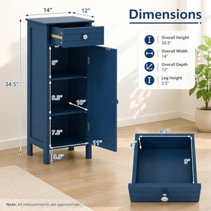 Blue Free-Standing bathroom Cabinet with Drawer &2 Adjustable Shelves | Storage, Bathroom - color: Blue