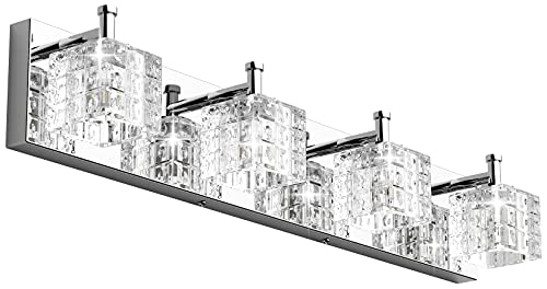Ralbay Modern LED Chrome Vanity Lights - 4 Lights Crystal Bathroom Light Fixtures Over Mirror - color: Chrome, size: 26 inch