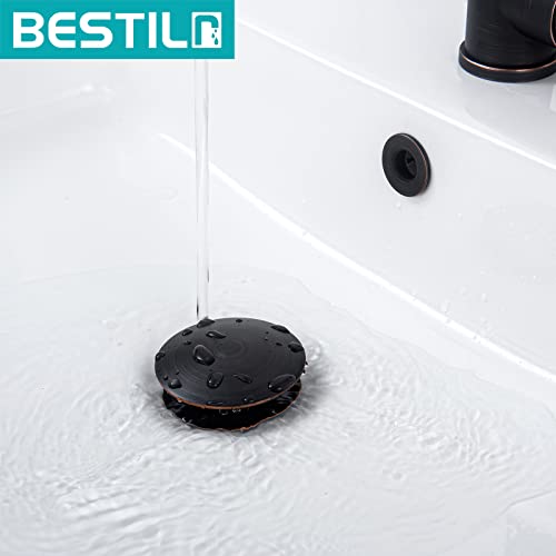 BESTILL Bathroom Sink Drain Stopper, Push Pop Up Drain with Overflow, Oil Rubbed Bronze - color: Oil Rubbed Bronze, style: with Overflow