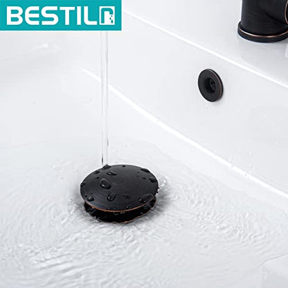 BESTILL Bathroom Sink Drain Stopper, Push Pop Up Drain with Overflow, Oil Rubbed Bronze - color: Oil Rubbed Bronze, style: with Overflow