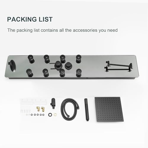 Shower Panel - Adjustable Rainfall Head, Black | Stainless Steel and Glass, Multifunction Shower Panels Tower System, Handheld Shower 2-Setting Body Jets, Tub Spout - color: Black, style: 4 IN 1 Shower Panel