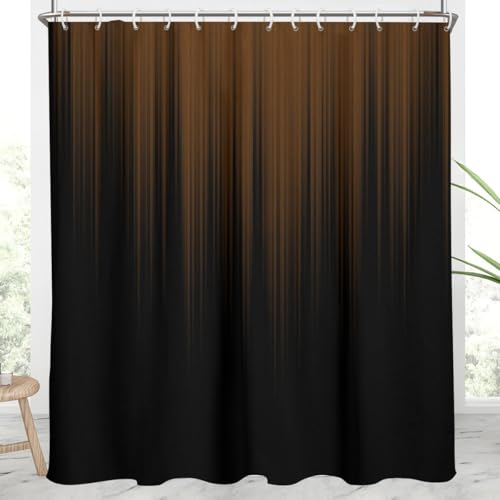 AAtter Brown Black Ombre Shower Curtain, Extra Long 72x84 Inch, 12 Hooks | Modern Striped Polyester Fabric, Dark Abstract Gradient Style, Moody Anime Design, Striped Bathroom Decor for Men - color: Brown, size: 72"W x 84"L (Pack of 1)