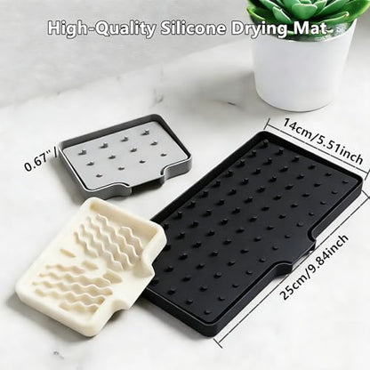 Dish Drying Mat, Silicone Dish Drying Mat for Kitchen Counter, Drainer Pad with Built-in Drain, Non-Slip, Heat Resistant Draining Pad (Gray, 10" x 5.5")