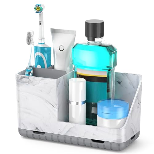 Toothbrush Holders for Bathroom Countertop, Kids Electric Toothbrush and Toothpaste Holder, Bathroom Accessories Vanity Organizer, Bathroom Organizers and Storage (Grey Marble Grain) - color: Grey Marble Grain