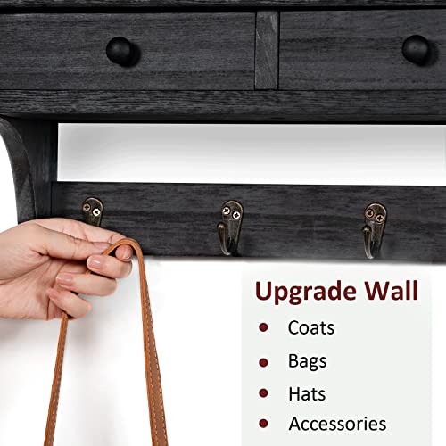 Emfogo Wood Coat Hooks Wall Mounted, Rustic Style with 4 Hooks & Shelf for Entryway, Mudroom, Bedroom, Kitchen, Bathroom (Black) - color: Black