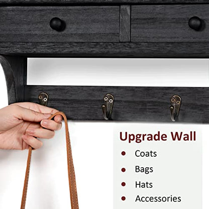 Emfogo Wood Coat Hooks Wall Mounted, Rustic Style with 4 Hooks & Shelf for Entryway, Mudroom, Bedroom, Kitchen, Bathroom (Black) - color: Black