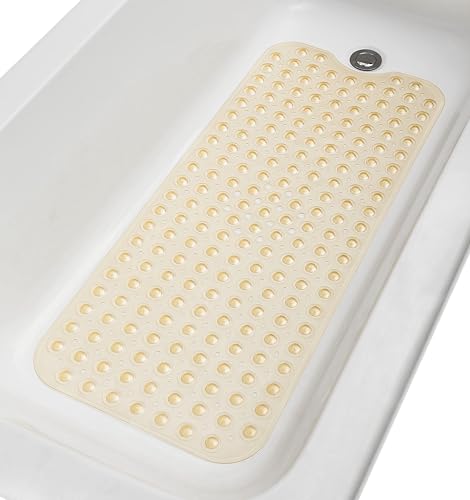 Extra-Long Non-Slip Bathtub & Shower Mat 39”x16” (Smooth/Non-Textured Tubs Only) Safe, Clean, Machine-Washable, Superior Grip&Drainage, Vinyl, Transparent Light Brown - color: Transparent Light Brown, size: 39" x 16" (Rectangular)