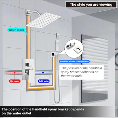 Midanya Shower Faucet Set with Handheld Sprayer,8 Inch,Polish Chrome | Rough-in Shower Valve and Trim Kit Included,Square Rain Head,Wall Mount Shower System,All Metal,Bathroom - color: Chrome, size: 8 Inch