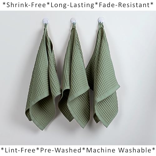 PÜSKÜL Natural 100% Turkish Cotton Waffle Hand and Kitchen Towels Set of 3 | Sage Green, Large 32x16 inc, Honeycomb-Waffle weave towel for bathroom & kitchen. Premium quality oeko-tex made in Turkey. - color: Sage Green, size: Kitchen & Hand Towels Pack o