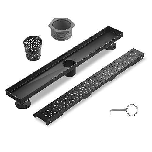 Linear Shower Drain 28 Inch, Bubbles Shower Drain SUS-304 Stainless Steel, 51L/Min Fast Drainage Floor Linear Drain, US Standard CUPC Certified, Matte Black, SD-099 - color: Matte Black, size: 28 Inch