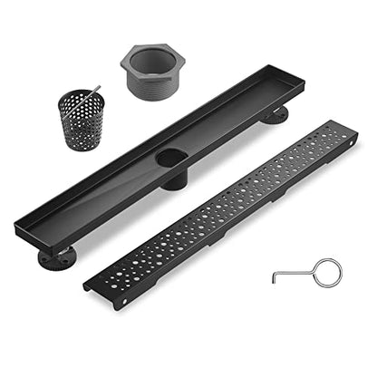 Linear Shower Drain 28 Inch, Bubbles Shower Drain SUS-304 Stainless Steel, 51L/Min Fast Drainage Floor Linear Drain, US Standard CUPC Certified, Matte Black, SD-099 - color: Matte Black, size: 28 Inch
