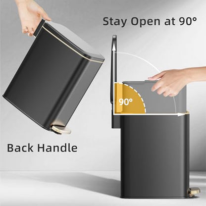 KSSKSS 1.6 Gallon/6L Small Bathroom Steel Step Trash Can, Soft-Close Lid & Fingerprint-Proof, Slim Wastebasket for Narrow Spaces (Black) - color: Black