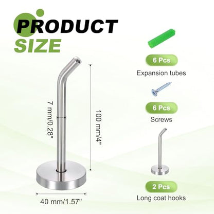 uxcell 2Pcs 4 Inch Coat Hooks, Stainless Steel Long Nose Wall Mount Hook, Robe Towel Hangers with Screws for Livingroom Bathroom Closets and Wardrobe, Silver Tone - color: Silver Tone, size: 4 Inch