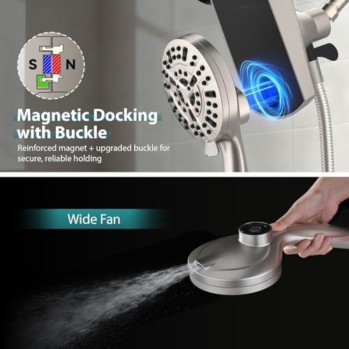 Foldable Rainfall Shower Head 9 Spray Settings/Modes Handheld Showerheads | High Pressure Shower Heads with Handheld Spray Combo, Built-in Magnetic Docking, Power Jets, Stainless Steel Shower Hose - color: Startlight