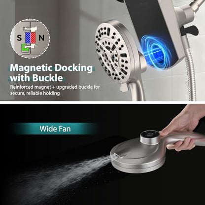 Foldable Rainfall Shower Head 9 Spray Settings/Modes Handheld Showerheads | High Pressure Shower Heads with Handheld Spray Combo, Built-in Magnetic Docking, Power Jets, Stainless Steel Shower Hose - color: Startlight