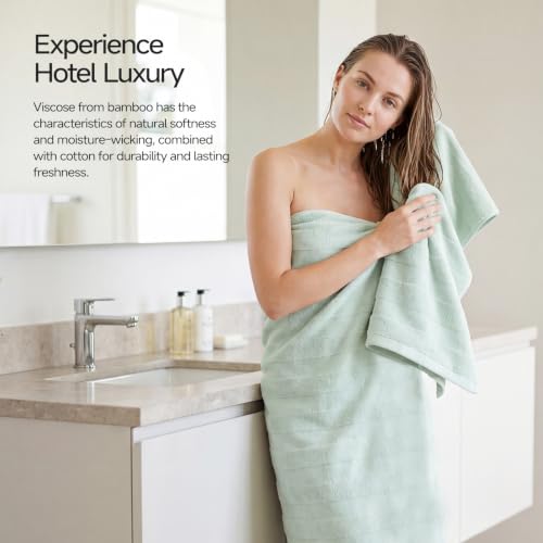 REDKISS Luxury Viscose from Bamboo Bath Towels, Ultra Soft, 28x55 in, Green | 2 Pack, Super Absorbent & Quick Drying, 50% Viscose from Bamboo, 50% Cotton, Large Towels for Bathroom Perfect for Daily Use - color: Green