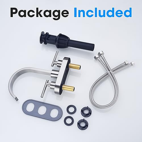 TRUSTMI Bathroom Faucet 3 Hole 4 Inch Centerset Sink Faucet with Overflow Pop Up Drain Assembly, 360 Degree Swivel Spout, Non-Rust Stainless Steel, Brushed Nickel - color: Brushed Nickel