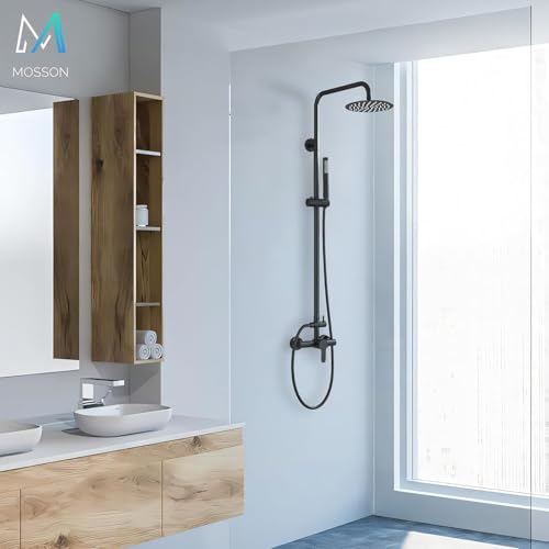 Shower System Matte Black Outdoor Shower Fixtures with 8" Rain Shower Head Handheld Sprayer Single Handle 304 Stainless Steel Wall Mounted Shower Shower Faucet Combo for Bathroom or Backyard - color: Matte Black, style: Two Modes