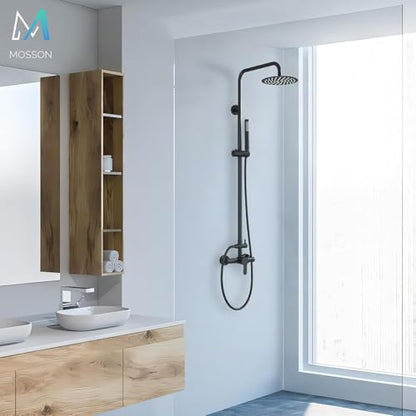 Shower System Matte Black Outdoor Shower Fixtures with 8" Rain Shower Head Handheld Sprayer Single Handle 304 Stainless Steel Wall Mounted Shower Shower Faucet Combo for Bathroom or Backyard - color: Matte Black, style: Two Modes