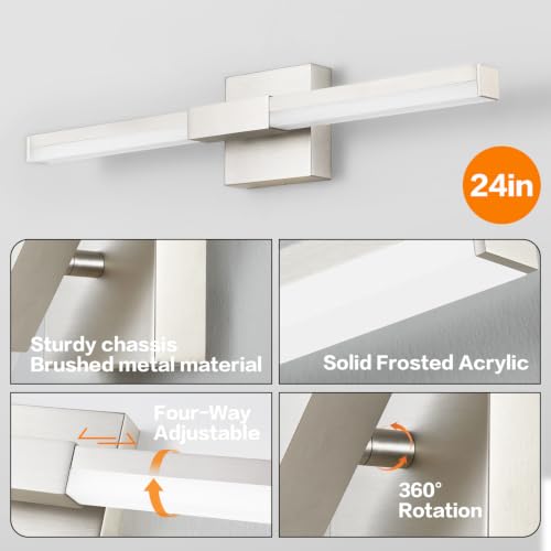 SOLFART Bathroom Light Fixture Dimmable: Brushed Nickel 24-Inch Built-in Step Dimming Vanity Lights for Bathroom ETL IP44 - color: Brushed Nickel-6000K, 5-Step Brightness Control, size: 24 inch