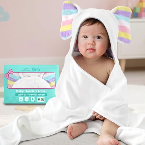 VOOVA & MOVAS White Baby Hooded Towel, Organic 100% Cotton,33"X31.5" - color: White Elephant, size: 33 x 31.5 inches