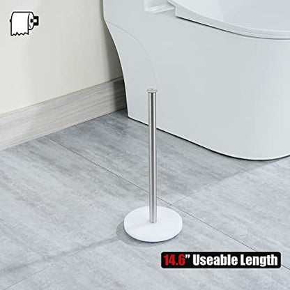 JQK Toilet Paper Storage Stand, 304 Stainless Steel Thicken 0.8mm Tissue Reserve Holder Dispenser for Bathroom, Brushed Steel, TPS180-WN - color: Brushed & White Base