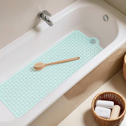 OTHWAY Bath Mat for Tub Non Slip: 39" X 17" Long Bathtub Mat with Hair Catcher│Big Drain Holes Shower Mats for Inside Shower│Machine Washable (Light Blue) - color: Light Blue
