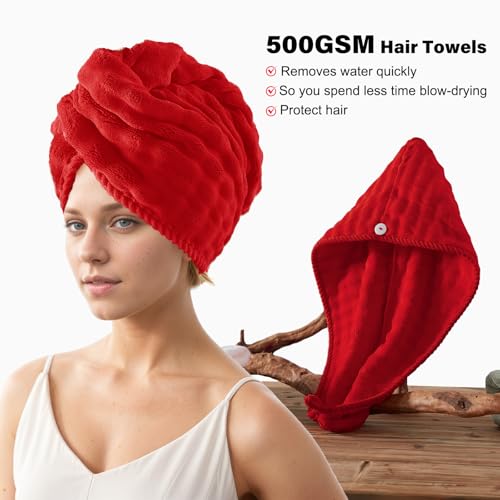 COZYART Lint Free 8 Pcs Bathroom Towels Set Ultra Soft Microfiber Red | Fluffy, Thick, Highly Absorbent, Fast Dry, No Shedding, No Pilling, Fade Resistant, Durable, Long-lasting - color: Red