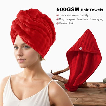 COZYART Lint Free 8 Pcs Bathroom Towels Set Ultra Soft Microfiber Red | Fluffy, Thick, Highly Absorbent, Fast Dry, No Shedding, No Pilling, Fade Resistant, Durable, Long-lasting - color: Red